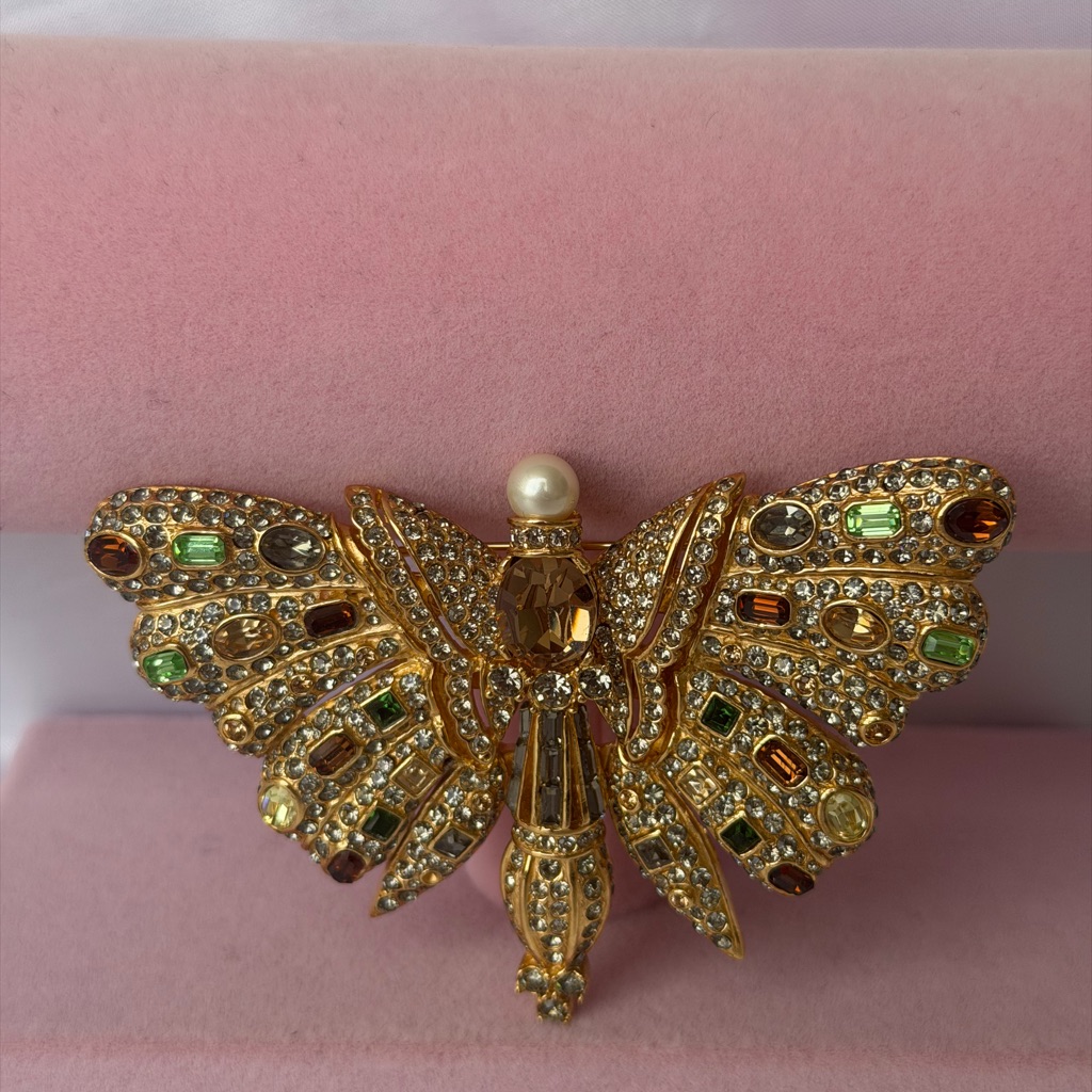 Vintage Ciner Multi-Colored Rhinestone Butterfly Brooch